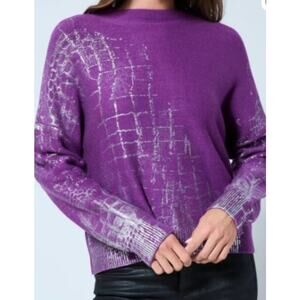 NEW ADRIENNE LANDAU Croc Foil Sweater Size Medium Purple (Retail $295)